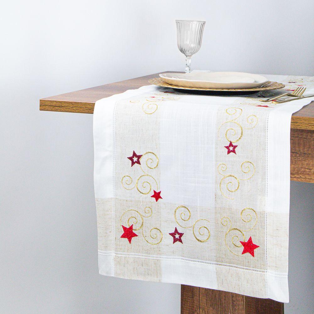 Camino de Mesa Estrella Blanco  40x180 Lino Algodón Navidad-0