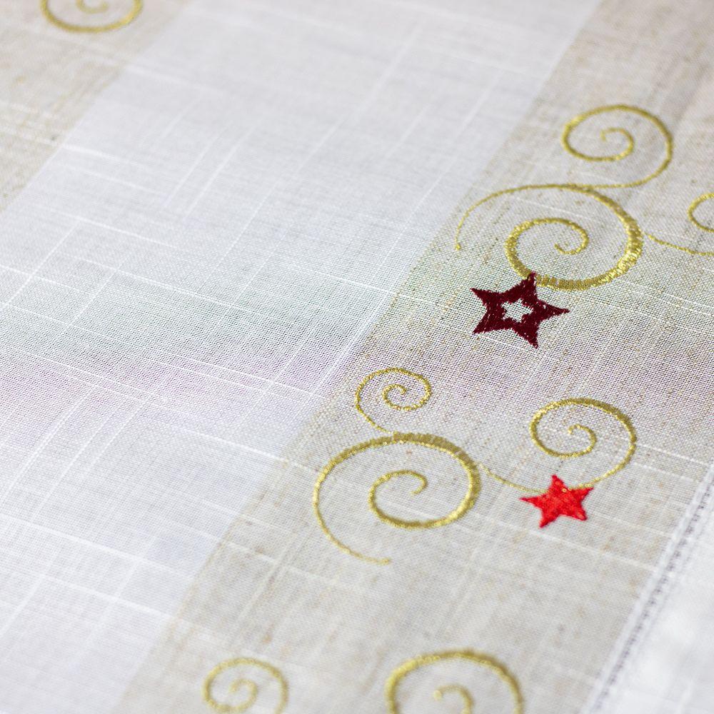 Camino de Mesa Estrella Blanco  40x180 Lino Algodón Navidad-2
