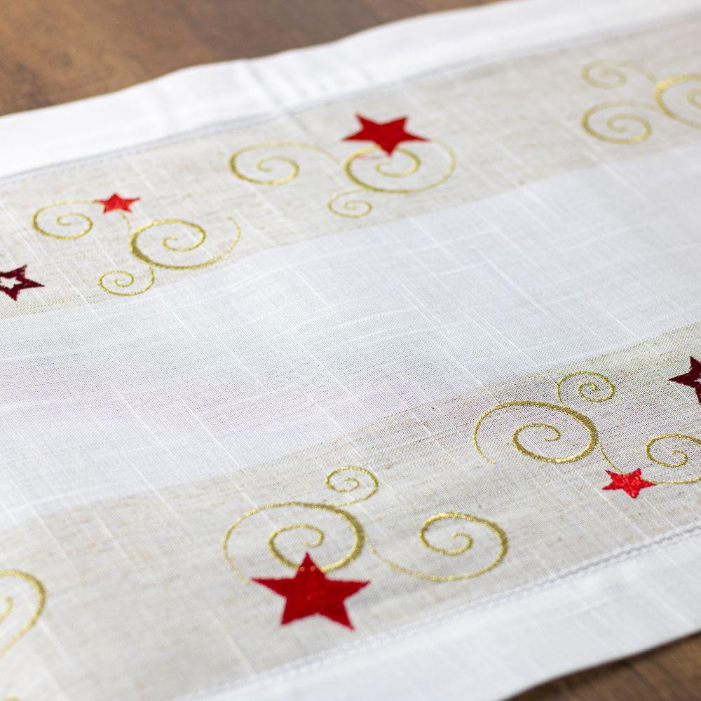 Camino de Mesa Estrella Blanco  40x180 Lino Algodón Navidad-3
