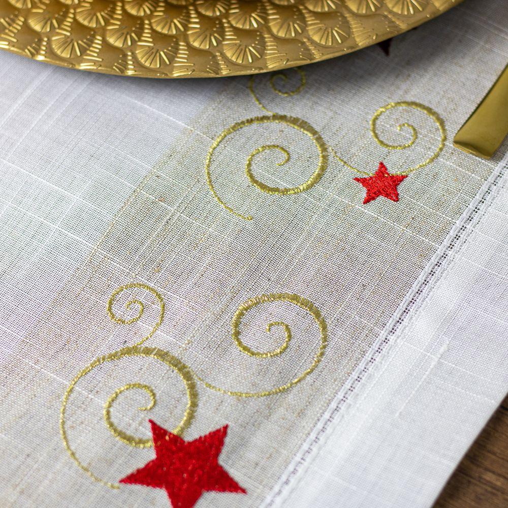 Camino de Mesa Estrella Blanco  40x180 Lino Algodón Navidad-4