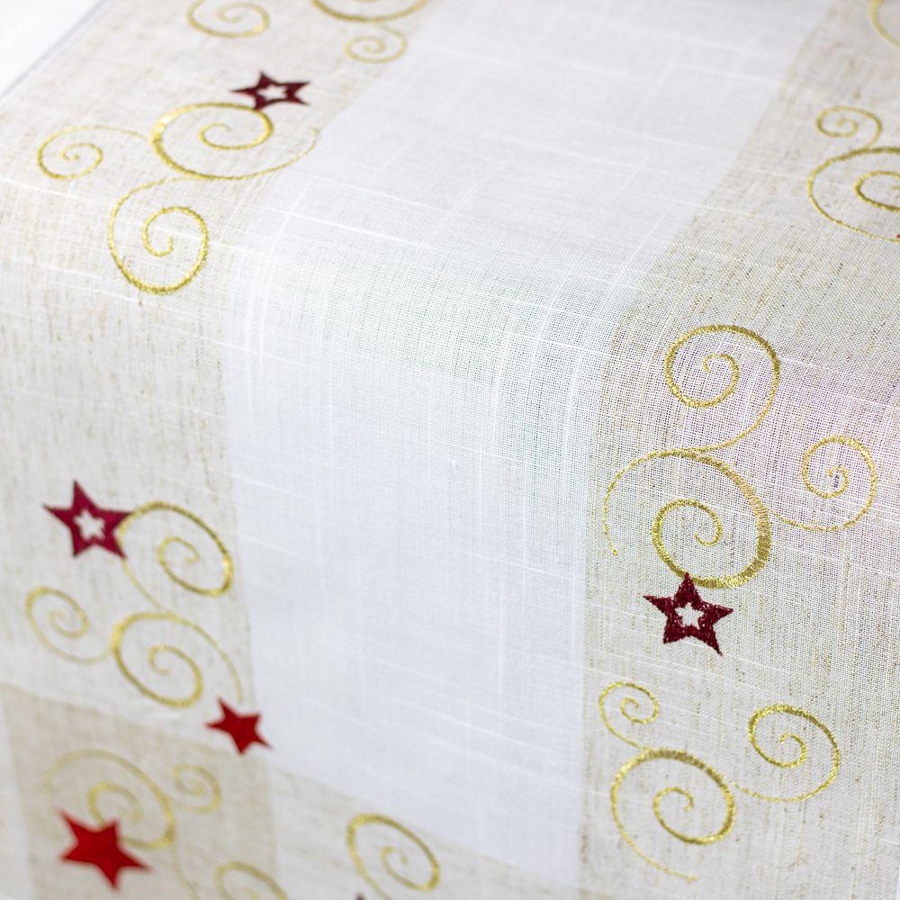 Camino de Mesa Estrella Blanco  40x180 Lino Algodón Navidad-7