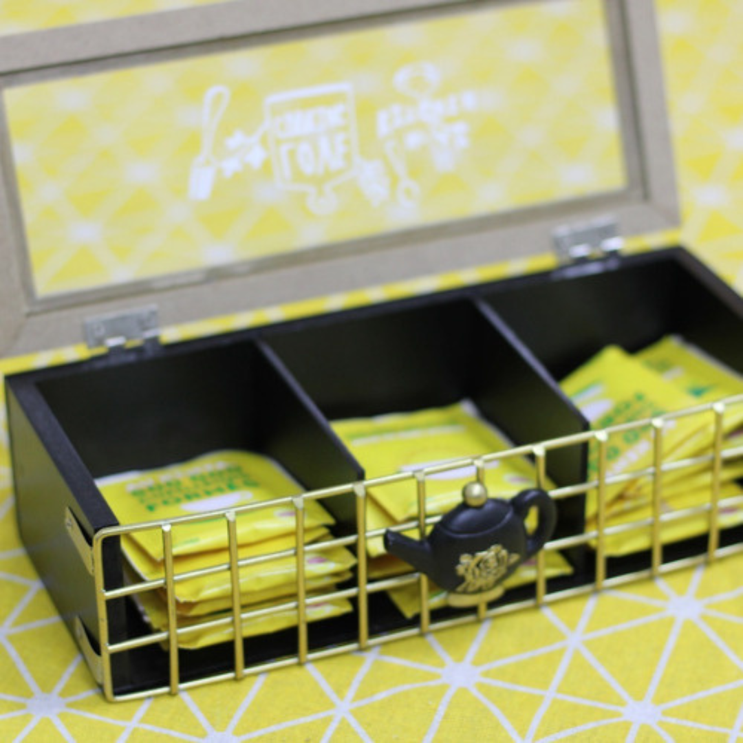 Caja De Té Hierro Hierro Madera Con 3 Espacios 24x9.9x7.2cm-2
