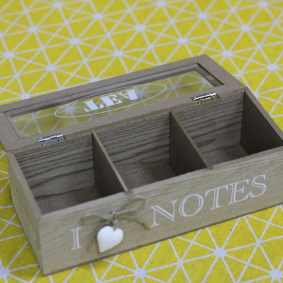 Caja De Té Notes Beige Madera 2x10x8 Cm-1