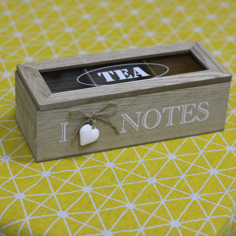 Caja De Té Notes Beige Madera 2x10x8 Cm-0