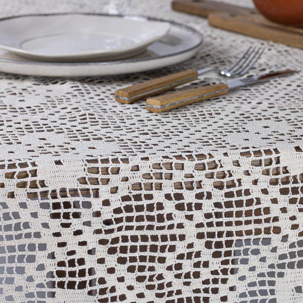 Mantel De Mesa Beige Bordado Crochet Rectanguar 180x270cm-2