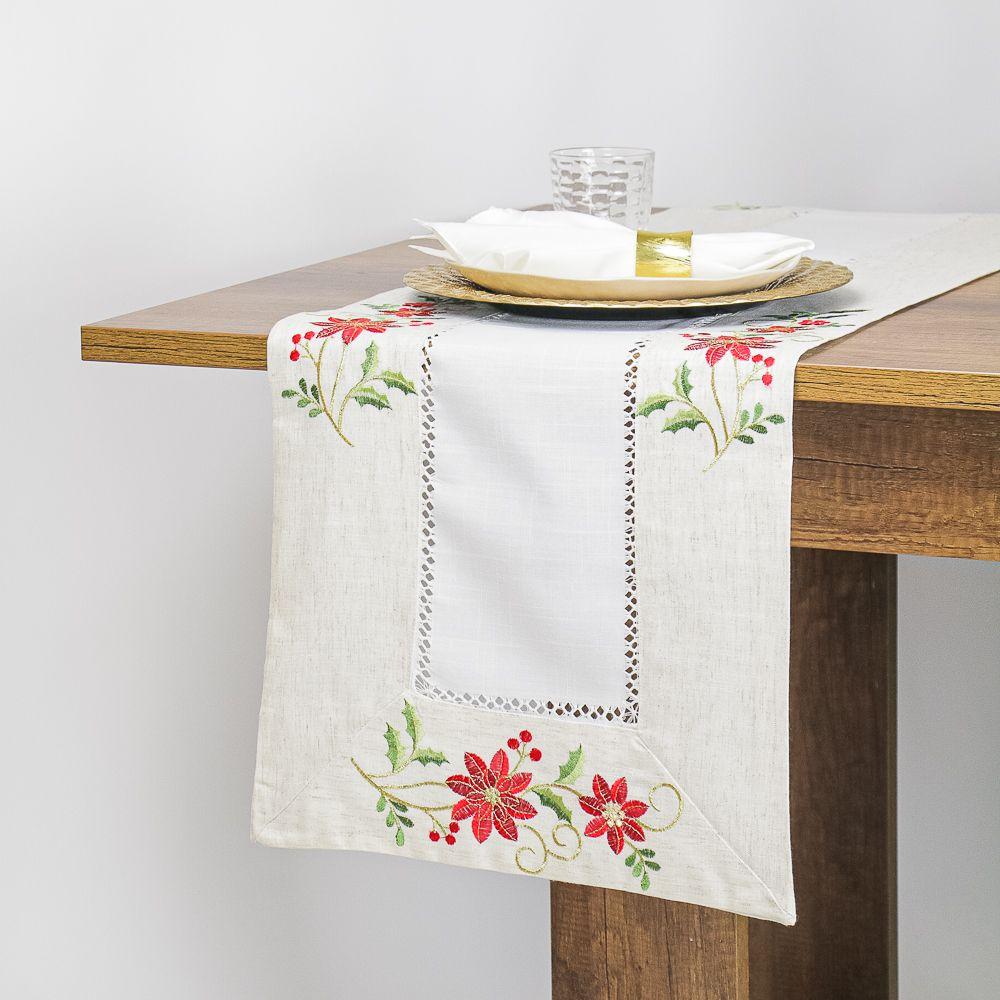 Camino De Mesa Rectangular Blanco Navidad Muérdago 40x180 Cm-0