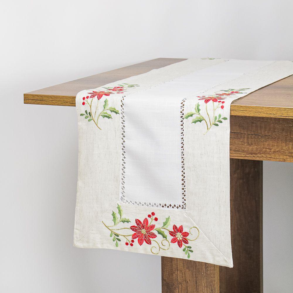 Camino De Mesa Rectangular Blanco Navidad Muérdago 40x180 Cm-1