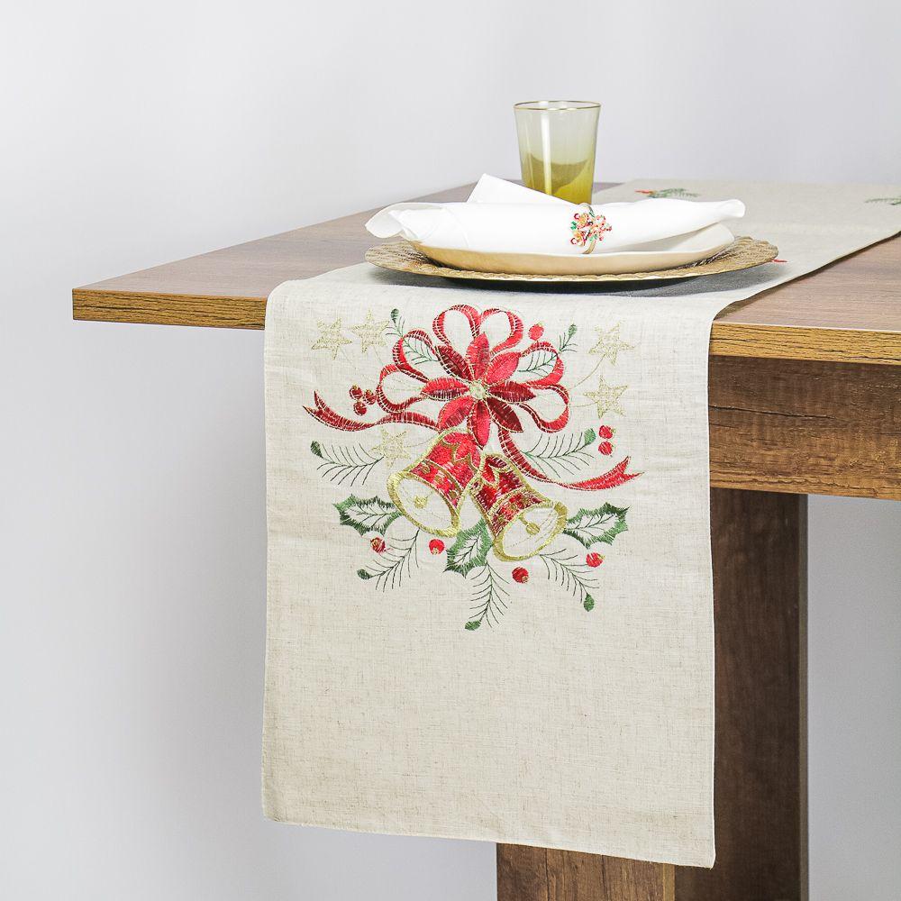 Camino de Mesa navideño campanas 36X180 Beige Lino Algodón-0
