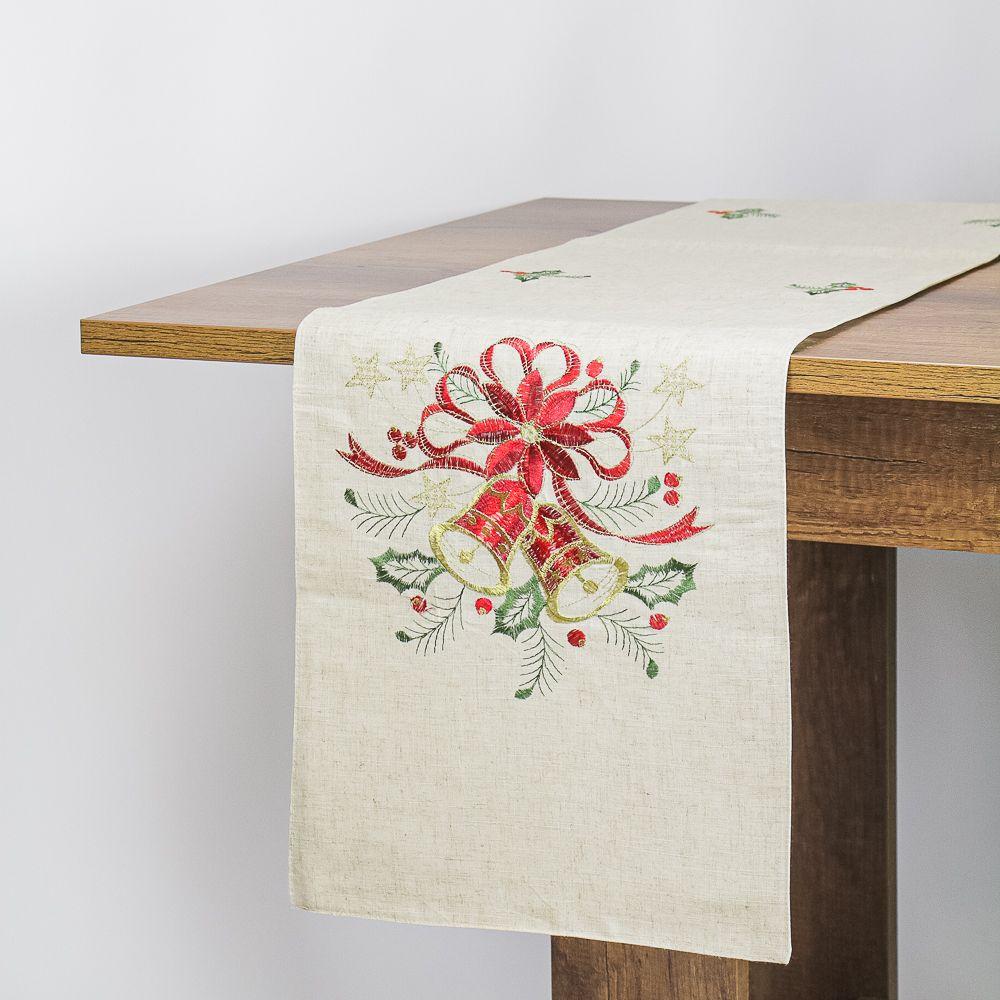 Camino de Mesa navideño campanas 36X180 Beige Lino Algodón-1