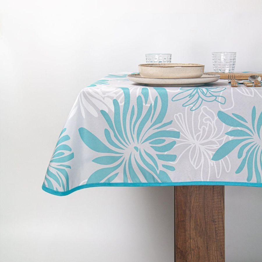 Mantel de Mesa Antimanchas Flor Aguamarina 150x230cm-0