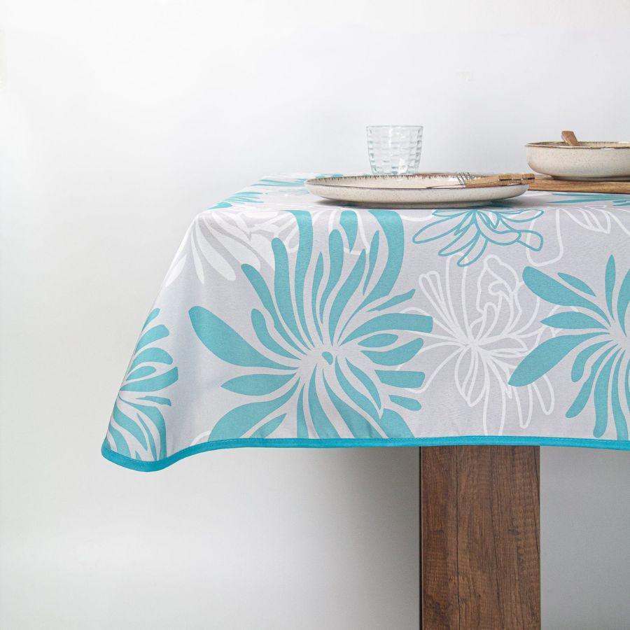 Mantel de Mesa Antimanchas Flor Aguamarina 150x230cm-5