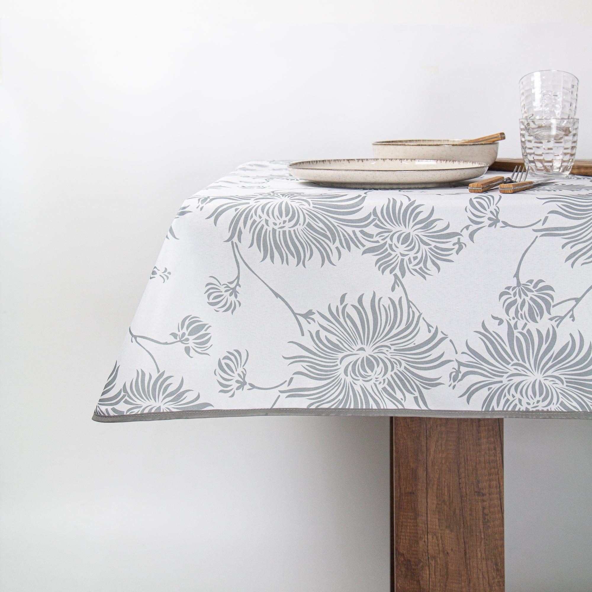 Mantel de Mesa Antimanchas Flor Gris Cuadrado 180x180cm-0