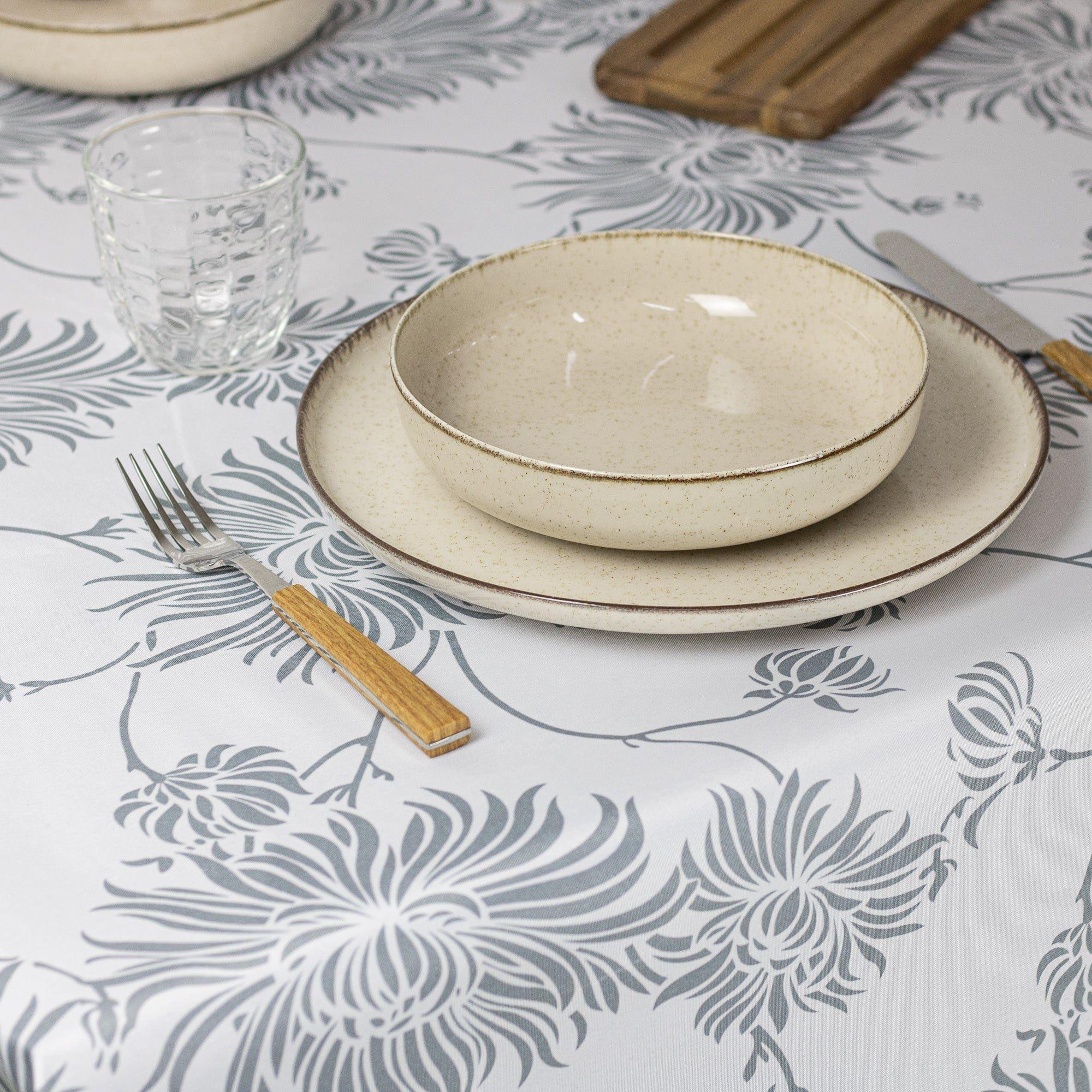 Mantel de Mesa Antimanchas Flor Gris Cuadrado 180x180cm-2