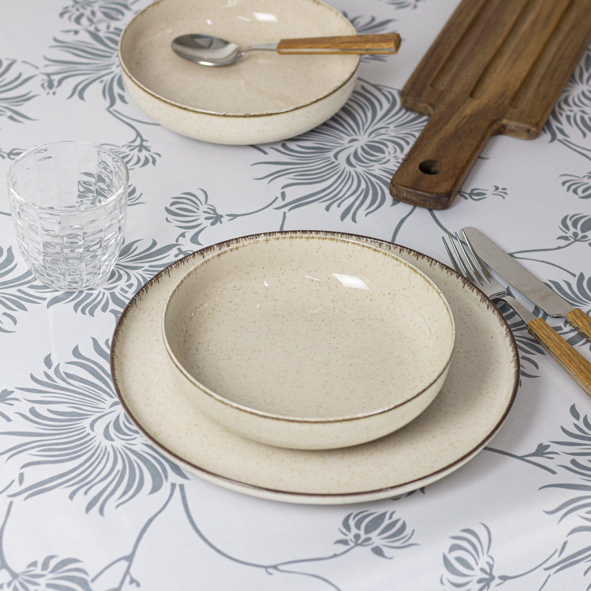 Mantel de Mesa Antimanchas Flor Gris Cuadrado 180x180cm-4