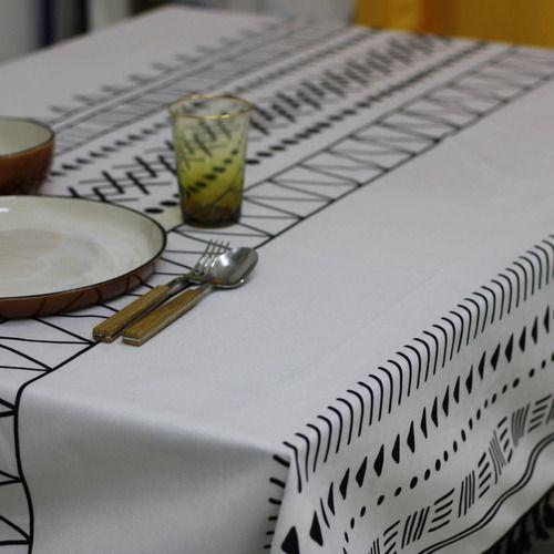 Mantel De Mesa Estampado Signos Blanco 140x220 Cm Decorativo-0