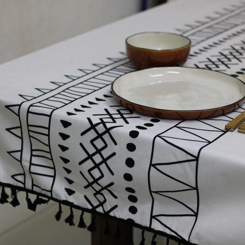 Mantel De Mesa Estampado Signos Blanco 140x220 Cm Decorativo-1