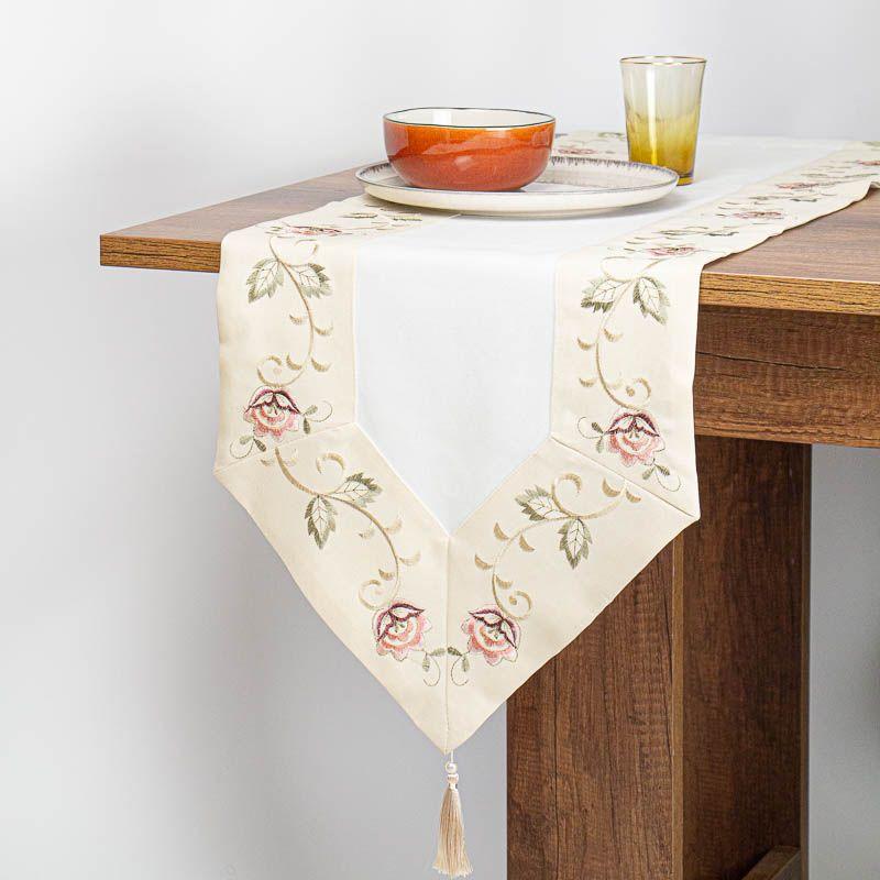 Camino de mesa Flor Rosa Beige 40x176 cm-0