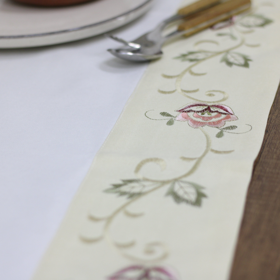 Camino de mesa Flor Rosa Beige 40x176 cm-4