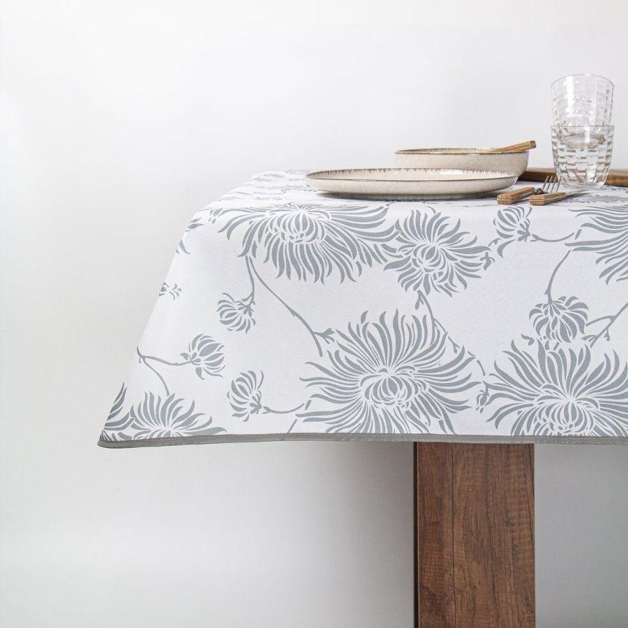Mantel Antimanchas Flor Gris Rectandular 150x230cm-0