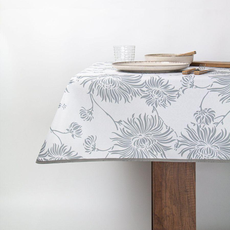 Mantel Antimanchas Flor Gris Rectandular 150x230cm-3