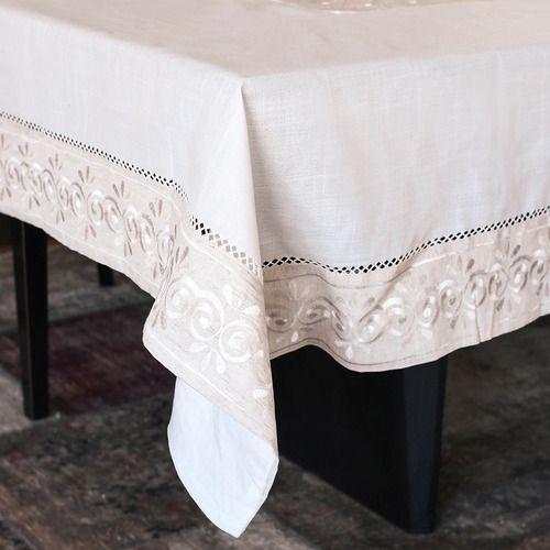 Mantel De Mesa Blanco Bordado Adore Rectangular 150x250cm-0