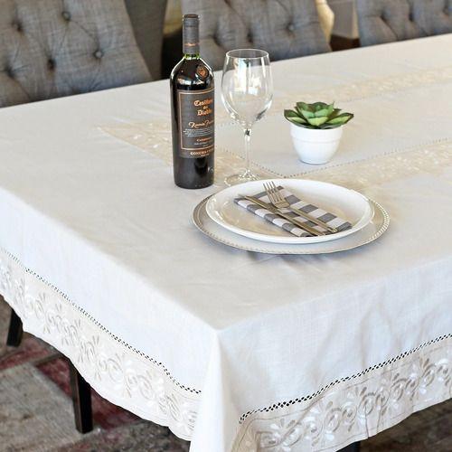 Mantel De Mesa Blanco Bordado Adore Rectangular 150x250cm-4