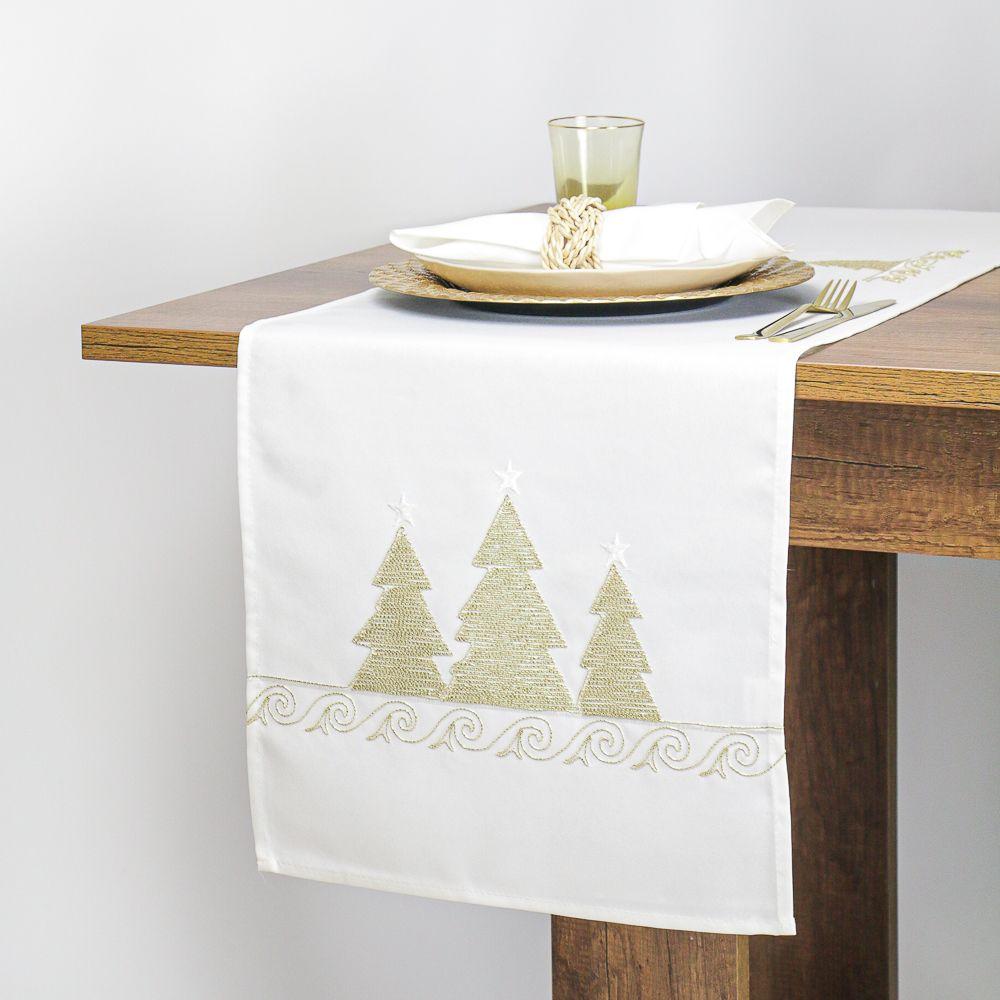 Camino De Mesa Rectangular Blanco Navidad Lino 40x180cm-0