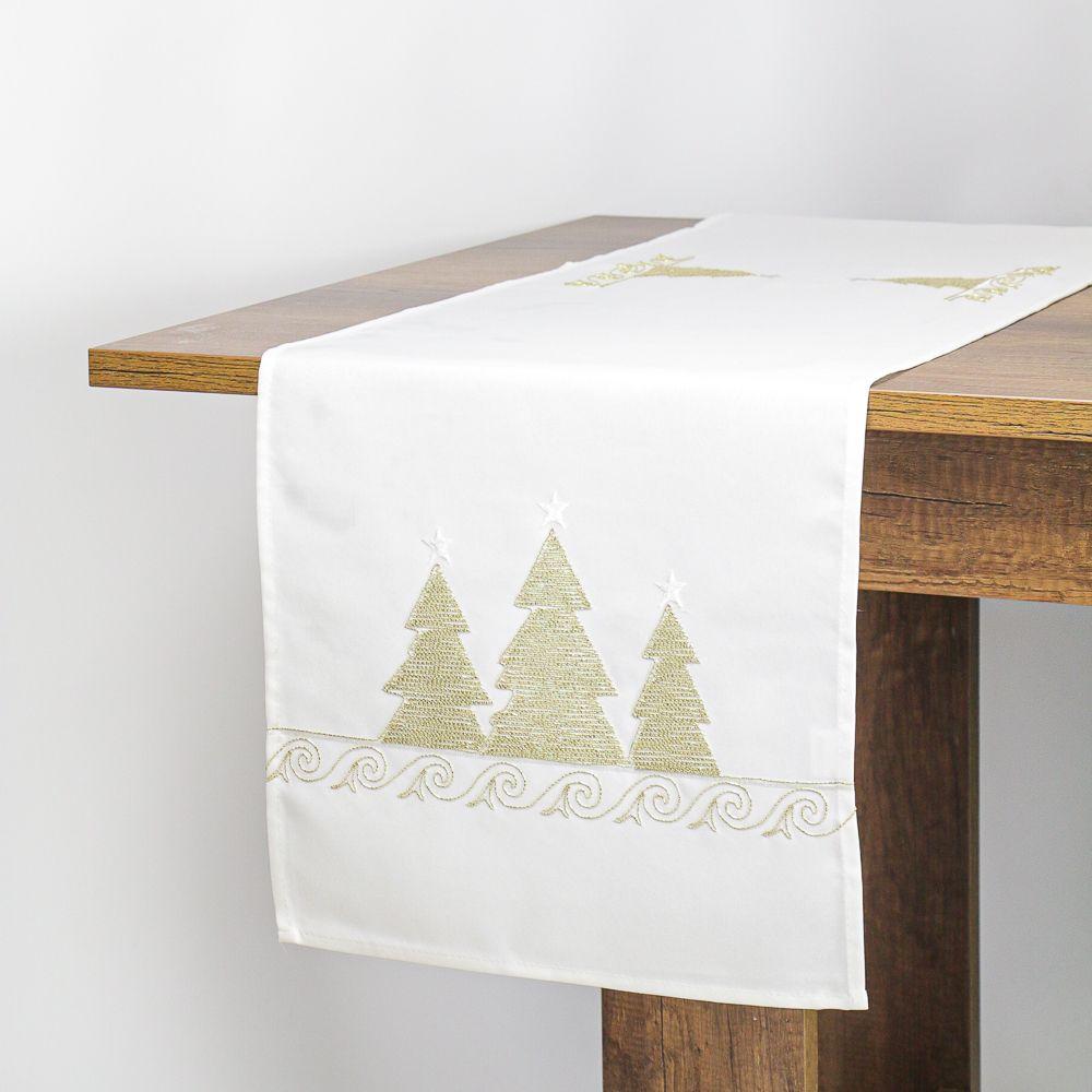 Camino De Mesa Rectangular Blanco Navidad Lino 40x180cm-1