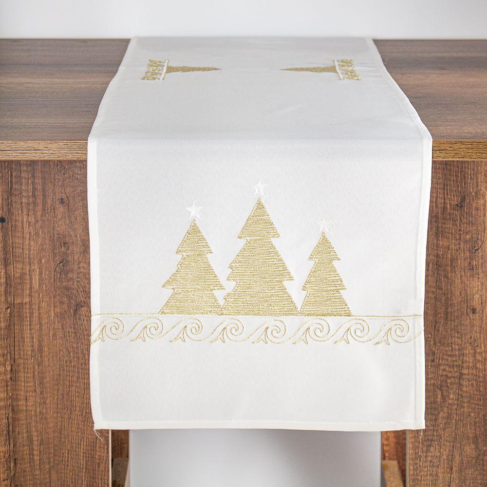 Camino De Mesa Rectangular Blanco Navidad Lino 40x180cm-2