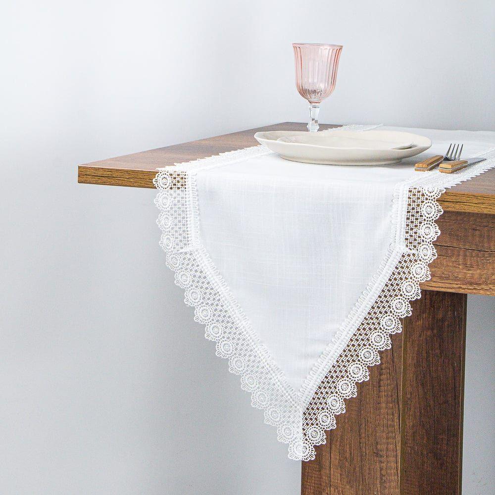 Camino de Mesa Blonda Blanco 40x180 cm Algodón Decorativo-0