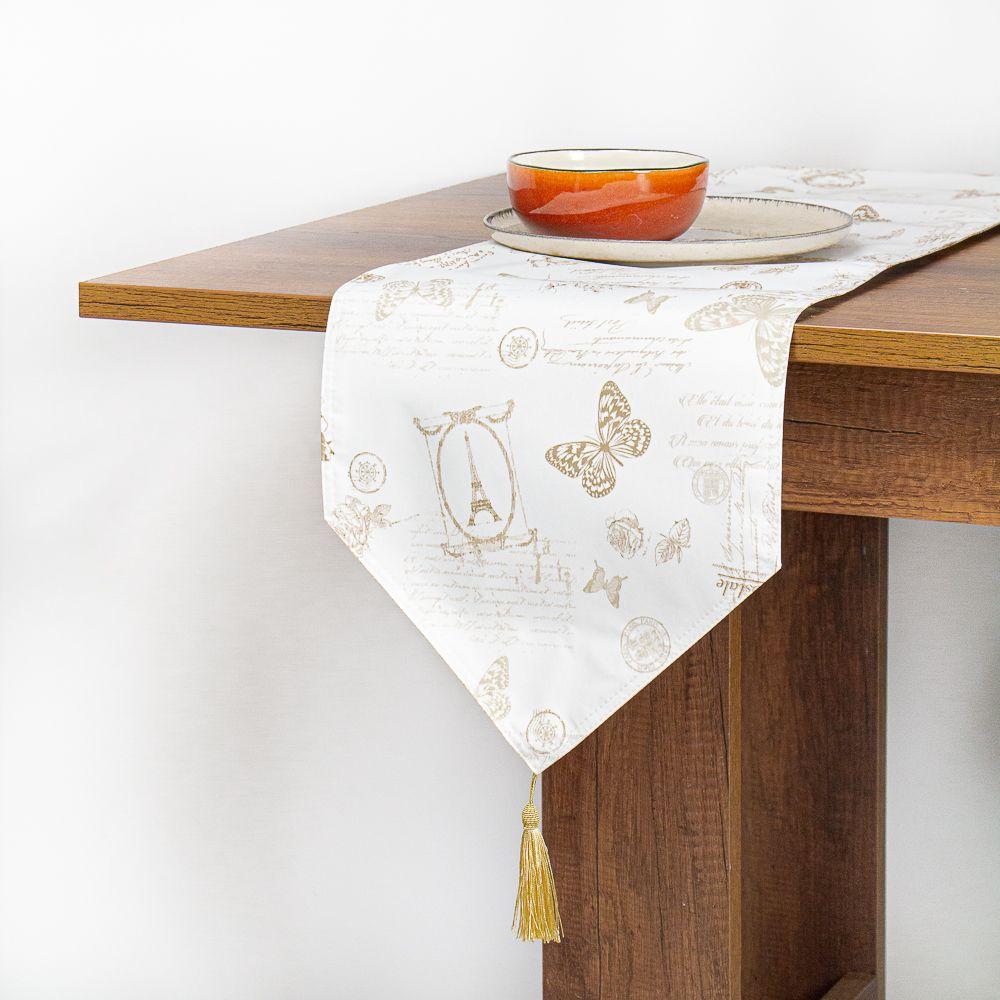 Camino de Mesa Antimanchas Mariposas blanco 33x180 cm-0