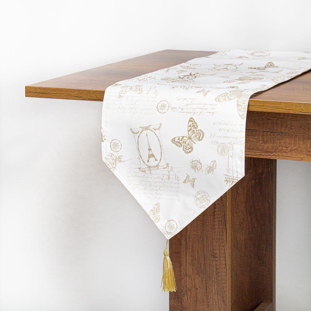 Camino de Mesa Antimanchas Mariposas blanco 33x180 cm-1