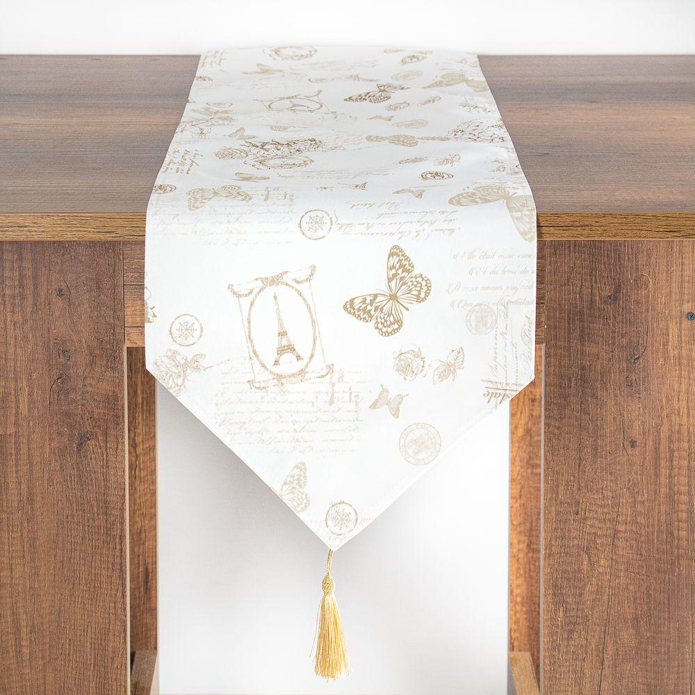 Camino de Mesa Antimanchas Mariposas blanco 33x180 cm-2