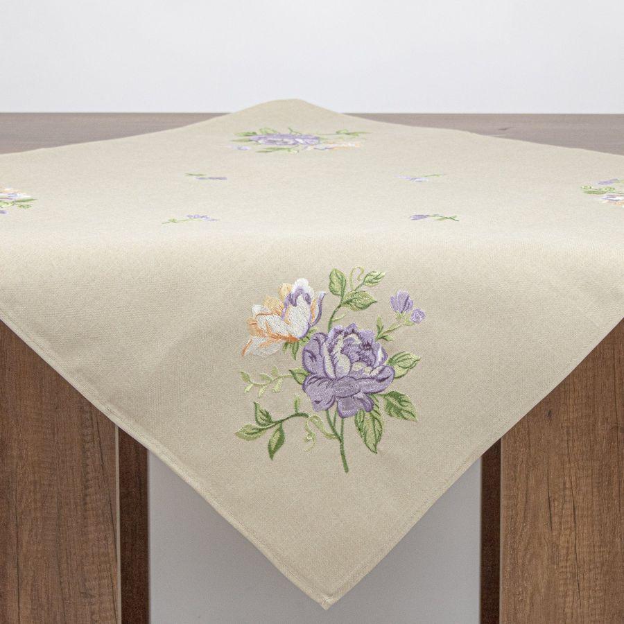 Carpeta Ramo Flores Beige Bordada 85x85 cm Decoración-0