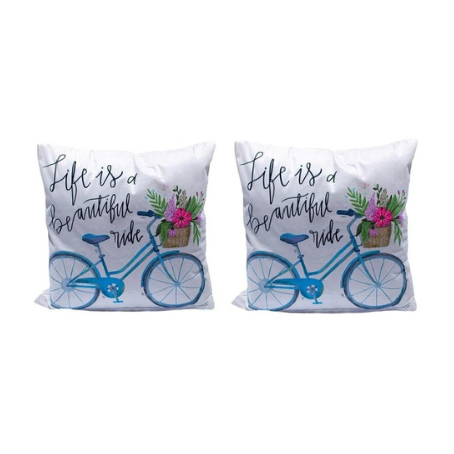 Set 2x Fundas De Cojín Quote Bike Blanco 43x43 Cm Lino-0