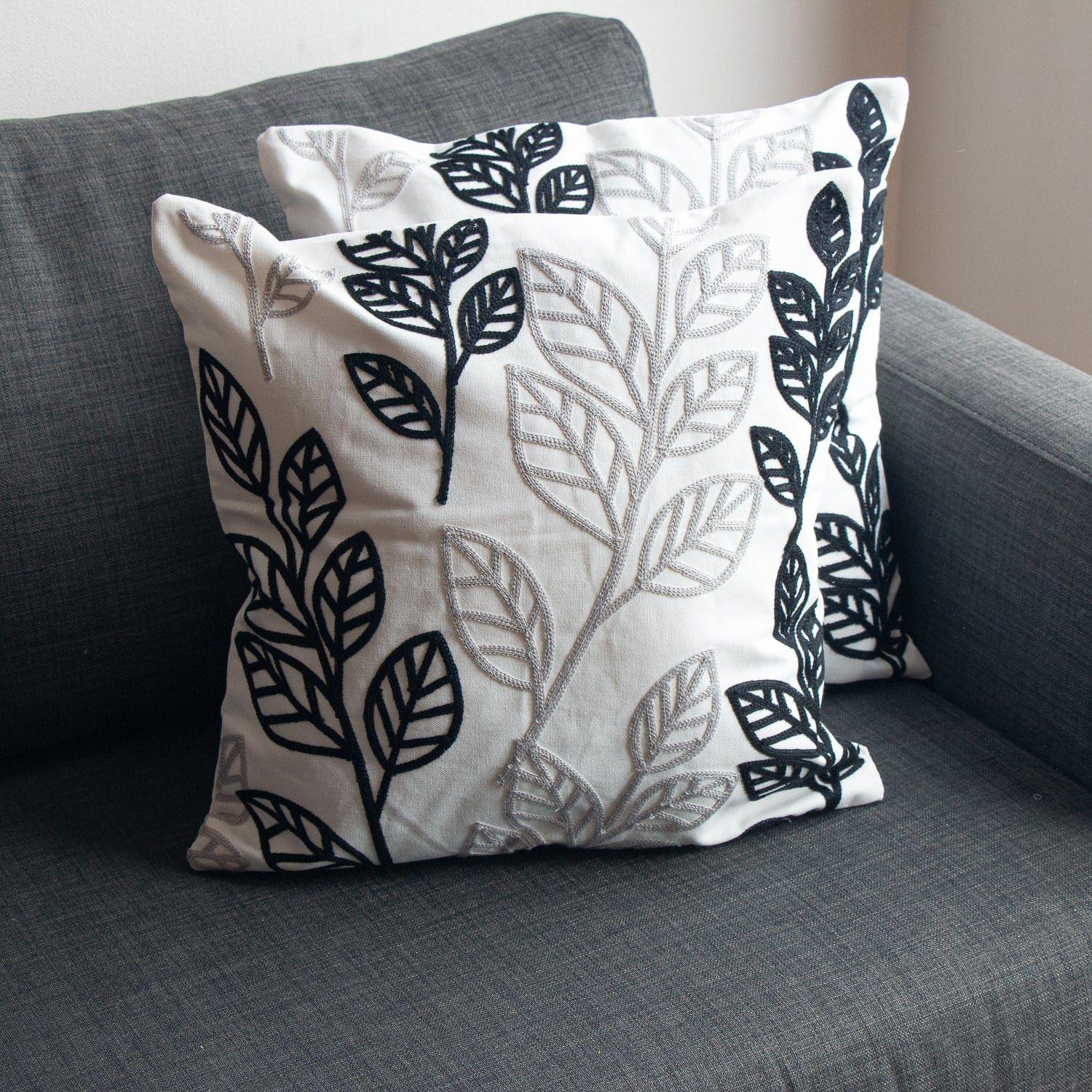 Set 2x Fundas de Cojín Hojas Grises 45x45 cm-0