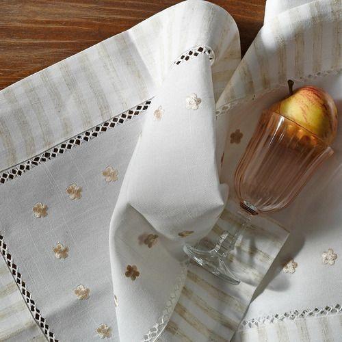 Camino De Mesa Rectangular Blanco Y Beige France 40x180cm-2