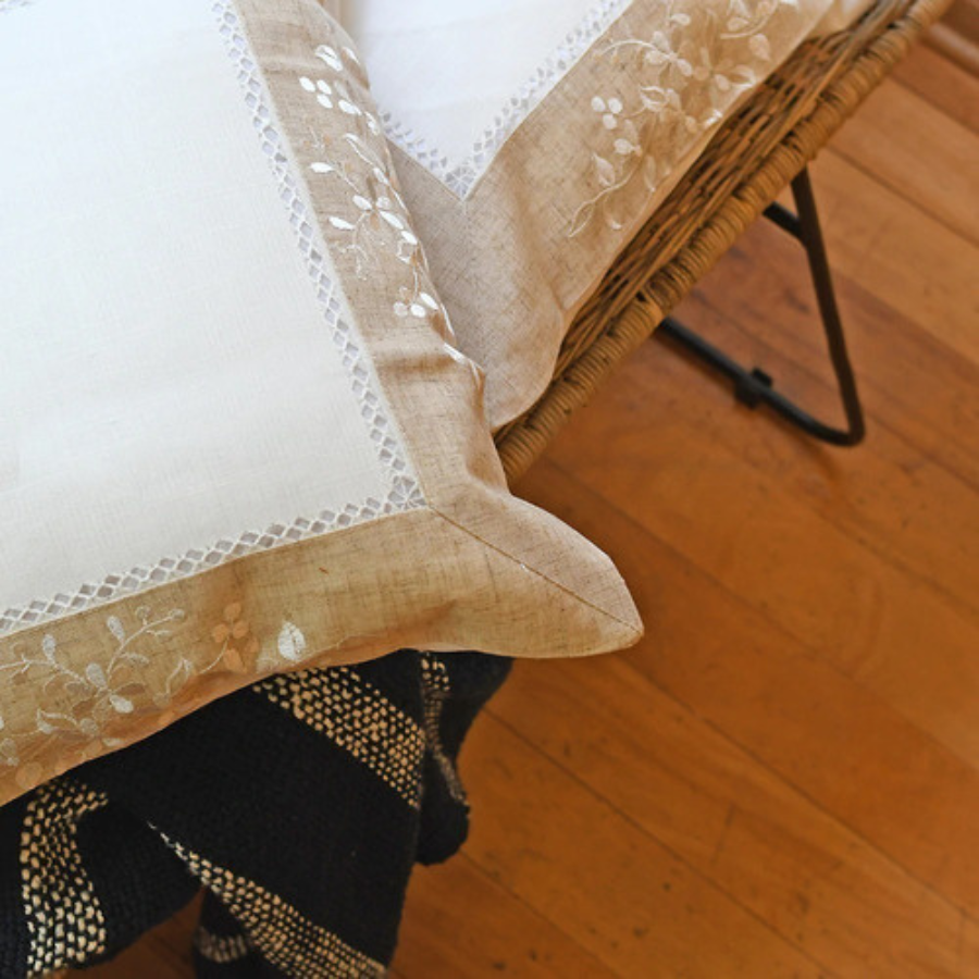 Fundas De Cojín Blanco Bordado Natura Lino Algodón 45x45cm-2