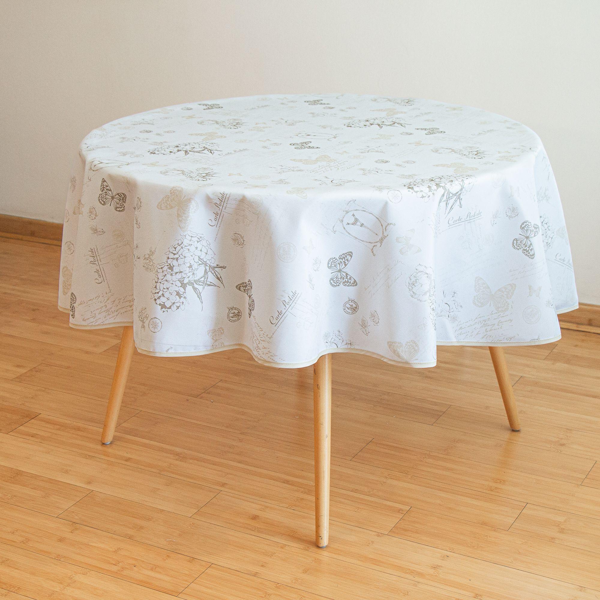 Mantel de mesa antimanchas Mariposas Blanco Redondo 180 cm-0