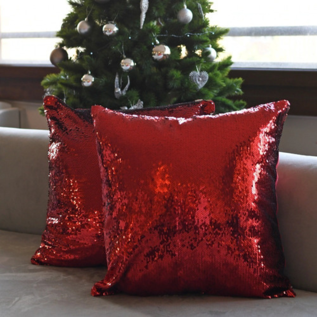 Fundas De Cojín Rojo Rosa Lentejuelas Set 2 50x50cm-1