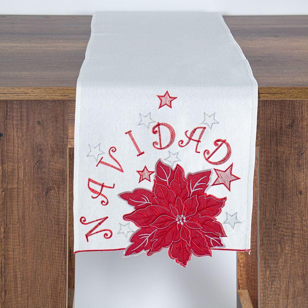 Camino de Mesa Muerdago Blanco 35x170 Navidad Lino Algodón-2