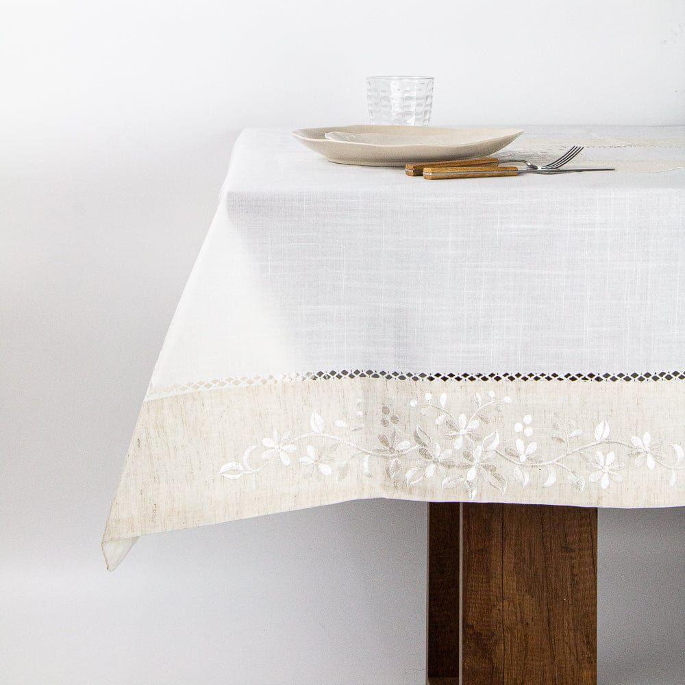 Mantel De Mesa Blanco Bordado Rectangular Premium 150x230cm-0