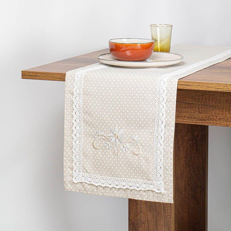 Camino De Mesa Rectangular Beige Ole Home Lino 35x180cm-0