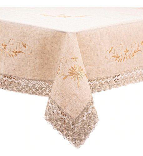 Mantel De Mesa Rectangular Beige Bordado Premium 150x250cm-0