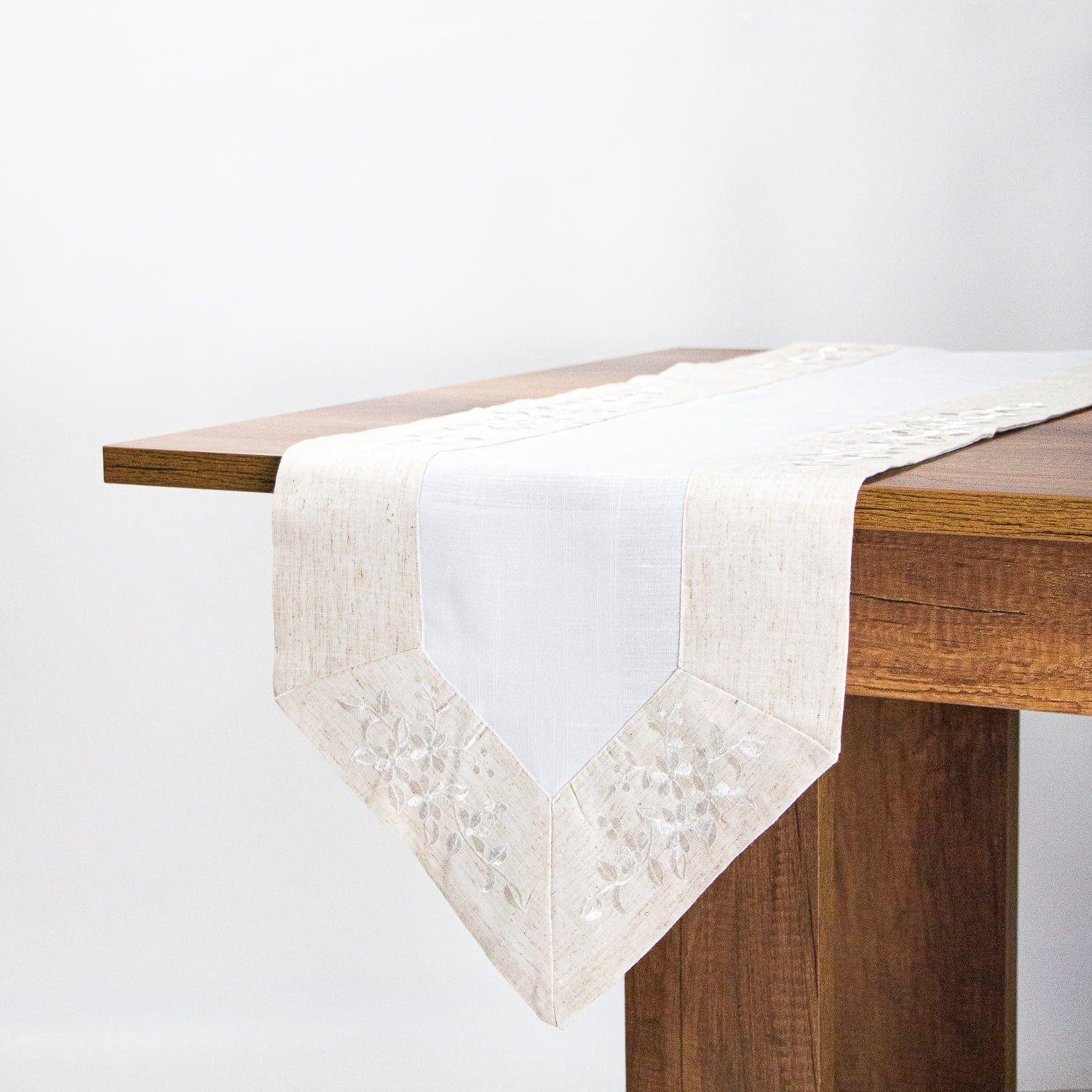 Camino De Mesa Rectangular Blanco Natura Lino 36x176cm-3