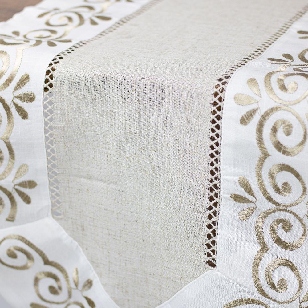 Camino De Mesa Rectangular Blanco Y Beige Classic 40x180cm-2