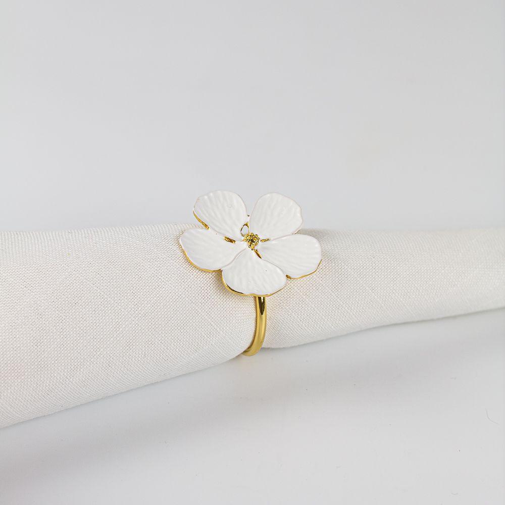 Porta Servilletas Metal Blanco Flor Blanca Set 6 Decoración-1