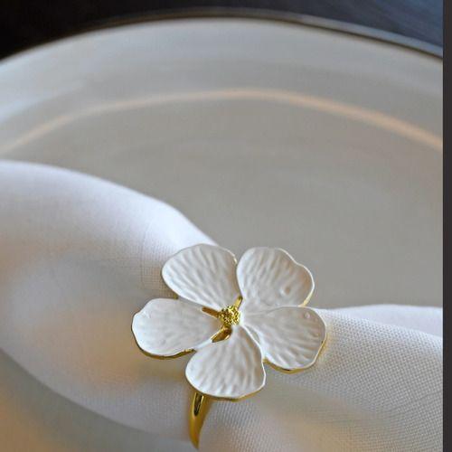 Porta Servilletas Metal Blanco Flor Blanca Set 6 Decoración-3