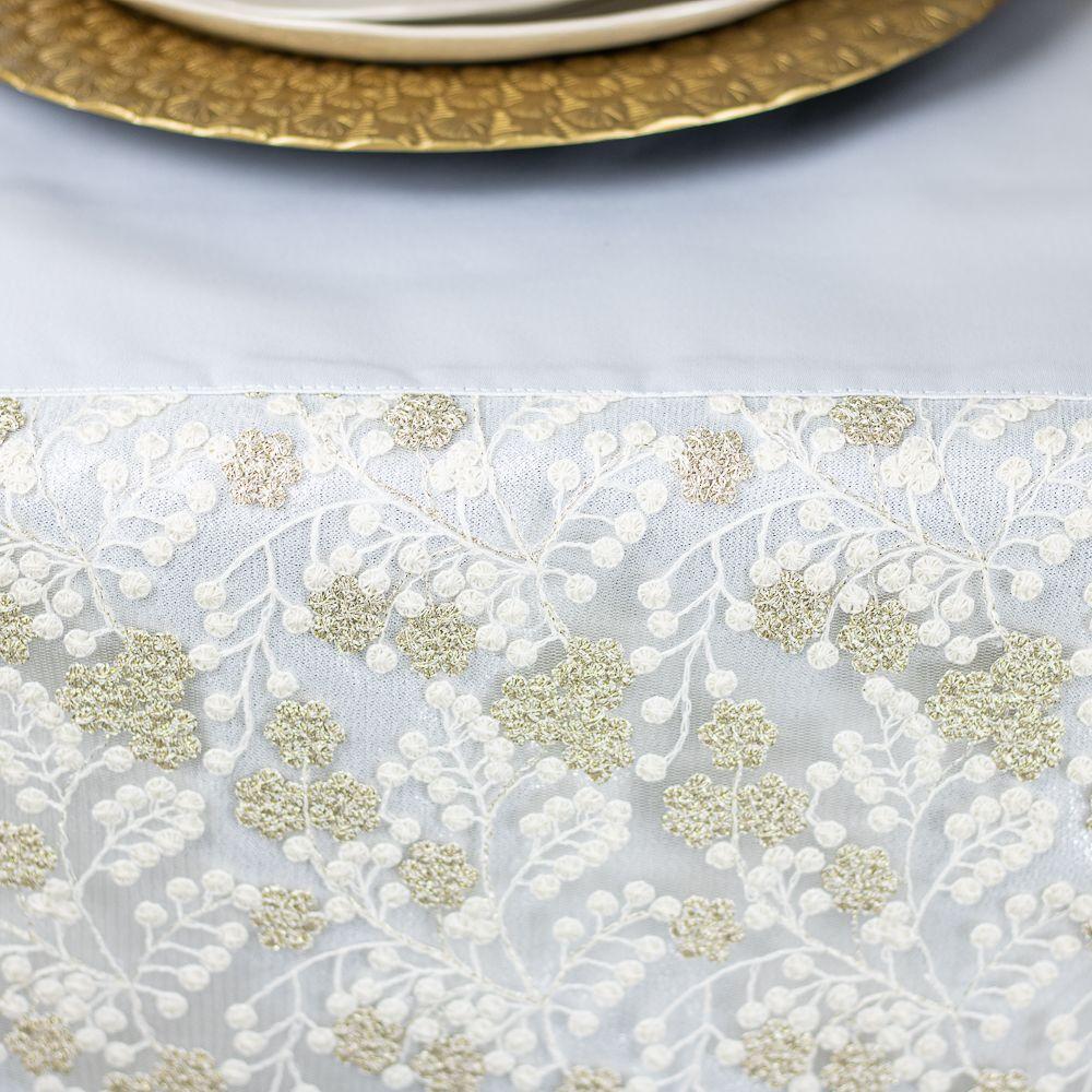 Camino de Mesa Brillo Rama 35x180 Blanco Lino Algodón-6