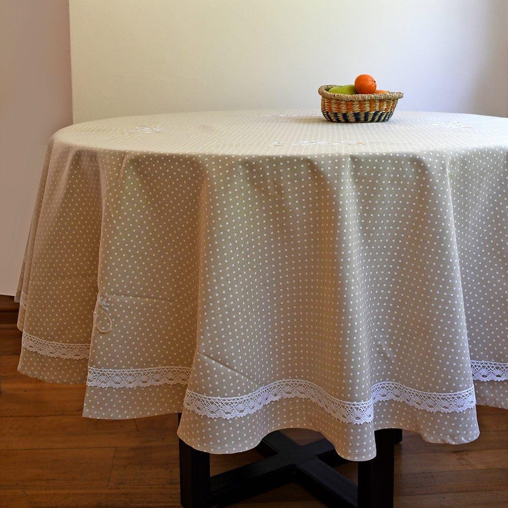 Mantel De Mesa Beige Bordado Pretty Chic Lino Redondo 180cm-0